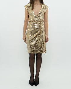 MICHAEL KORS x Gold Sequin Wrap Dress (S)