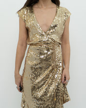 Load image into Gallery viewer, MICHAEL KORS x Gold Sequin Wrap Dress (S)