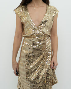 MICHAEL KORS x Gold Sequin Wrap Dress (S)