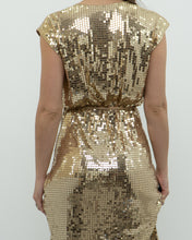 Load image into Gallery viewer, MICHAEL KORS x Gold Sequin Wrap Dress (S)