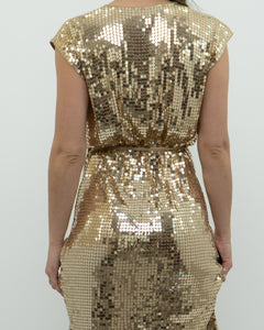 MICHAEL KORS x Gold Sequin Wrap Dress (S)