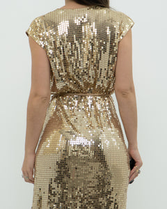 MICHAEL KORS x Gold Sequin Wrap Dress (S)