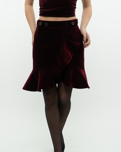 SELF PORTRAIT x Deadstock Red Velvet Frilly Skirt (XS, S)