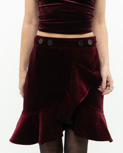 SELF PORTRAIT x Deadstock Red Velvet Frilly Skirt (XS, S)