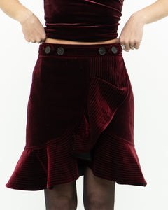 SELF PORTRAIT x Deadstock Red Velvet Frilly Skirt (XS, S)