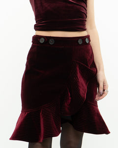 SELF PORTRAIT x Deadstock Red Velvet Frilly Skirt (XS, S)