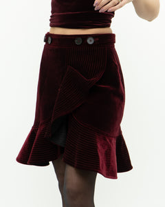 SELF PORTRAIT x Deadstock Red Velvet Frilly Skirt (XS, S)