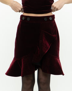 SELF PORTRAIT x Deadstock Red Velvet Frilly Skirt (XS, S)