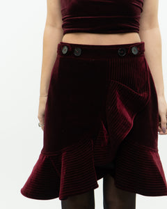 SELF PORTRAIT x Deadstock Red Velvet Frilly Skirt (XS, S)