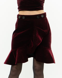 SELF PORTRAIT x Deadstock Red Velvet Frilly Skirt (XS, S)