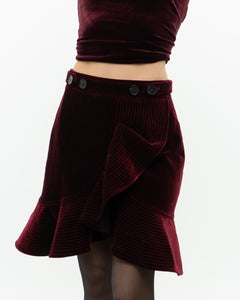 SELF PORTRAIT x Deadstock Red Velvet Frilly Skirt (XS, S)