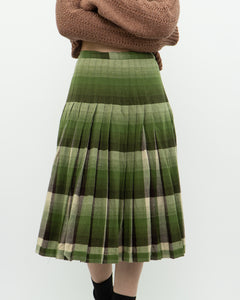 Vintage x Green Plaid Reversible Wool Midi Skirt (S)