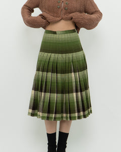 Vintage x Green Plaid Reversible Wool Midi Skirt (S)