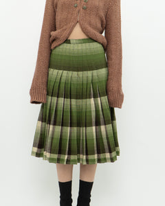 Vintage x Green Plaid Reversible Wool Midi Skirt (S)