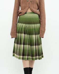 Vintage x Green Plaid Reversible Wool Midi Skirt (S)