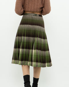 Vintage x Green Plaid Reversible Wool Midi Skirt (S)