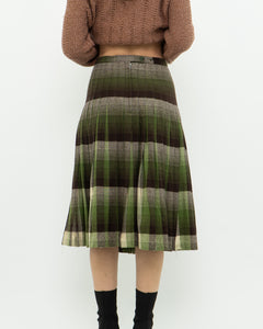 Vintage x Green Plaid Reversible Wool Midi Skirt (S)