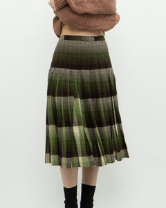 Vintage x Green Plaid Reversible Wool Midi Skirt (S)