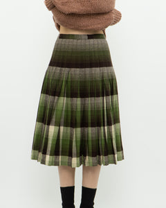 Vintage x Green Plaid Reversible Wool Midi Skirt (S)