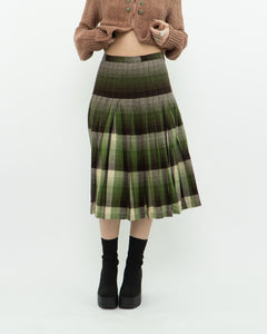 Vintage x Green Plaid Reversible Wool Midi Skirt (S)