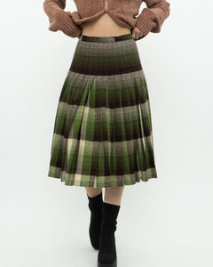 Vintage x Green Plaid Reversible Wool Midi Skirt (S)