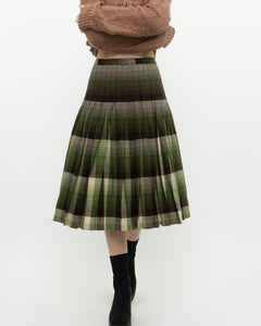 Vintage x Green Plaid Reversible Wool Midi Skirt (S)