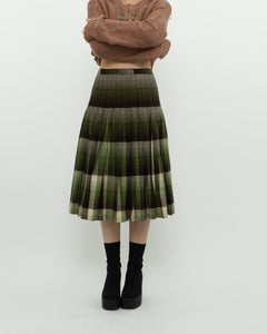 Vintage x Green Plaid Reversible Wool Midi Skirt (S)