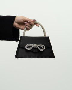 Modern x Black Satin Rhinestone Bow Clutch