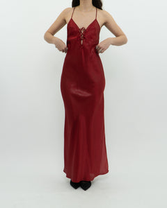 Vintage x LA VIE EN ROSE Red Satin Shimmer Dress (S)