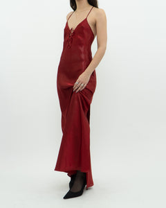 Vintage x LA VIE EN ROSE Red Satin Shimmer Dress (S)