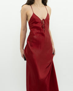 Vintage x LA VIE EN ROSE Red Satin Shimmer Dress (S)