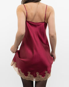 Vintage x JONES NY Burgundy Satin, Lace Slip Dress (M, L)