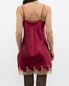 Vintage x JONES NY Burgundy Satin, Lace Slip Dress (M, L)