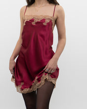 Load image into Gallery viewer, Vintage x JONES NY Burgundy Satin, Lace Slip Dress (M, L)