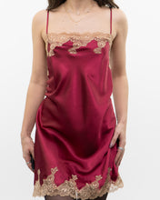 Load image into Gallery viewer, Vintage x JONES NY Burgundy Satin, Lace Slip Dress (M, L)