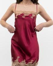 Load image into Gallery viewer, Vintage x JONES NY Burgundy Satin, Lace Slip Dress (M, L)