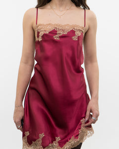 Vintage x JONES NY Burgundy Satin, Lace Slip Dress (M, L)