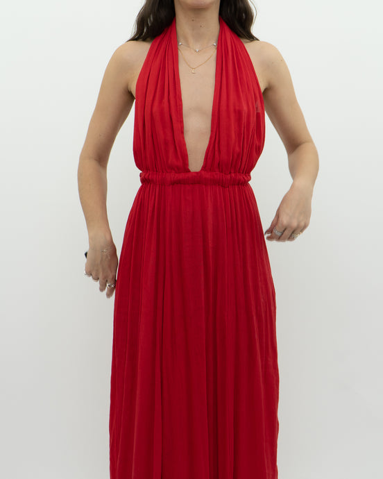 Vintage x Red Halter Low-Back Dress (XS)