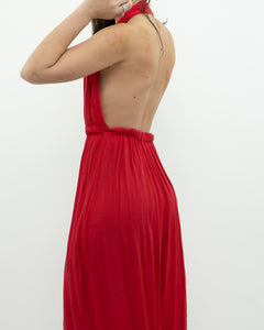 Vintage x Red Halter Low-Back Dress (XS)