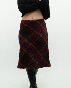 Vintage x Colourful Plaid Mohair Midi Skirt (S)