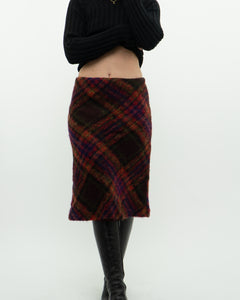 Vintage x Colourful Plaid Mohair Midi Skirt (S)