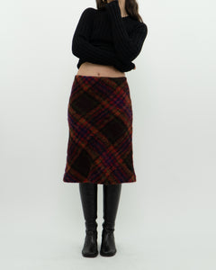 Vintage x Colourful Plaid Mohair Midi Skirt (S)