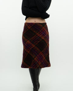 Vintage x Colourful Plaid Mohair Midi Skirt (S)