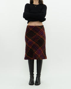 Vintage x Colourful Plaid Mohair Midi Skirt (S)