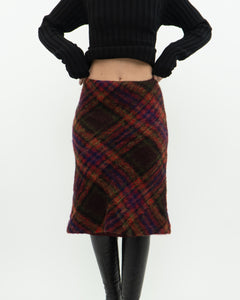 Vintage x Colourful Plaid Mohair Midi Skirt (S)