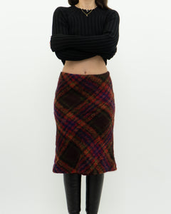 Vintage x Colourful Plaid Mohair Midi Skirt (S)