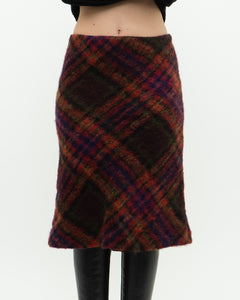 Vintage x Colourful Plaid Mohair Midi Skirt (S)