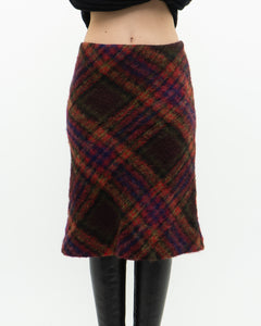 Vintage x Colourful Plaid Mohair Midi Skirt (S)