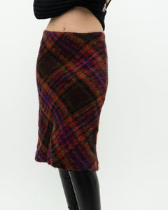 Vintage x Colourful Plaid Mohair Midi Skirt (S)