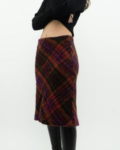 Vintage x Colourful Plaid Mohair Midi Skirt (S)